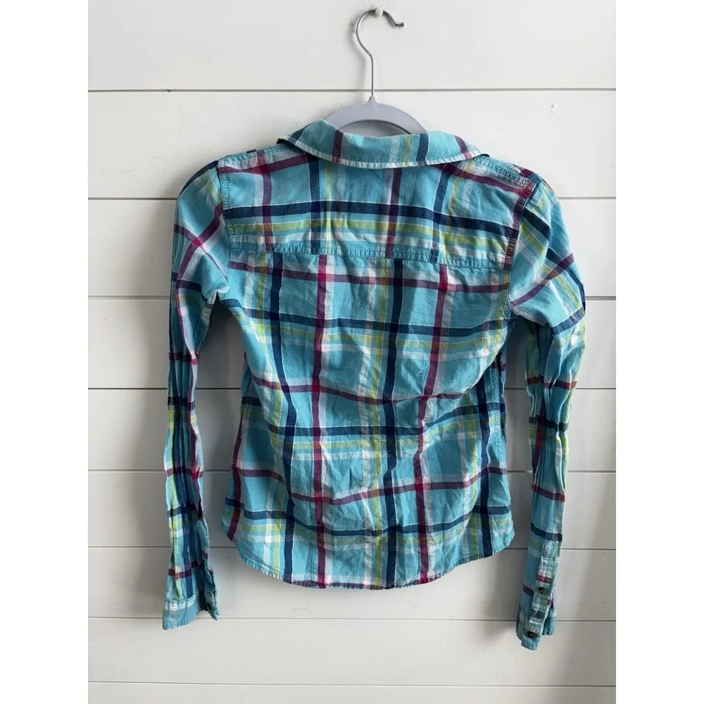 Abercrombie Kids‎ Girls Blue and Pink Button Down Shirt Size Xs 0398